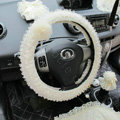 Auto Car Steering Wheel Cover Flower Lace Polyester Diameter 15 inch 38CM - Beige