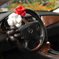 Auto Car Steering Wheel Cover Flower genuine leather Diameter 16 inch 40CM - Black