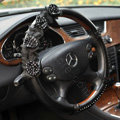 Auto Car Steering Wheel Cover Flower lace Crystal Sheepskin Diameter 14 inch 36CM - Black