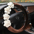 Auto Car Steering Wheel Cover Flowers Woolen Diameter 16 inch 40CM - Coffee