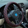 Auto Car Steering Wheel Cover Grid pattern PU leather Diameter 15 inch 38CM - Red Black