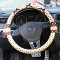 Auto Car Steering Wheel Cover Lace Dots Satin cotton Diameter 15 inch 38CM - Coffee