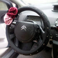 Auto Car Steering Wheel Cover Rose Flower Imitation sheepskin Diameter 15 inch 38CM - Black