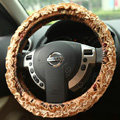 Retro Auto Car Steering Wheel Cover Floral Lace Cotton Diameter 15 inch 38CM - Brown