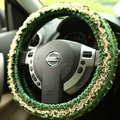 Retro Auto Car Steering Wheel Cover Floral Lace Cotton Diameter 15 inch 38CM - Green
