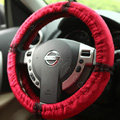 Retro Auto Car Steering Wheel Cover Lace Plush Diameter 15 inch 38CM - Red