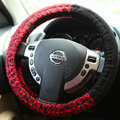 Retro Auto Car Steering Wheel Cover Leopard Lace Plush Diameter 15 inch 38CM - Red Black