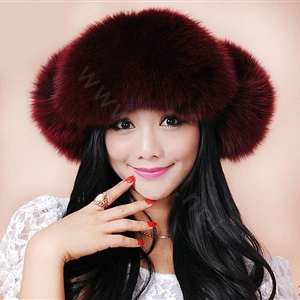 Fashion Women Fox Fur Hats Winter Warm Whole Leather Ear protector Caps - Red