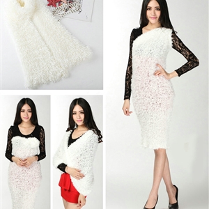Fashion Women soft feather yarn knitted scarf shawls warm Neck Wrap tippet - White