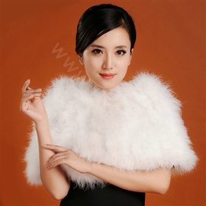Ostrich wool fur scarf shawls vogue women bridal tippet winter warm neck wraps - White