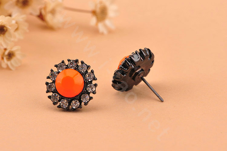 Luxury fashion women flower crystal diamond gems earrings - Orange