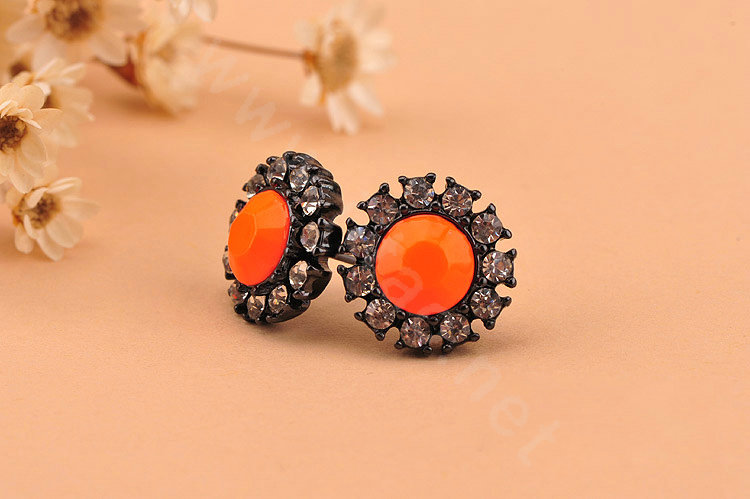 Luxury fashion women flower crystal diamond gems earrings - Orange