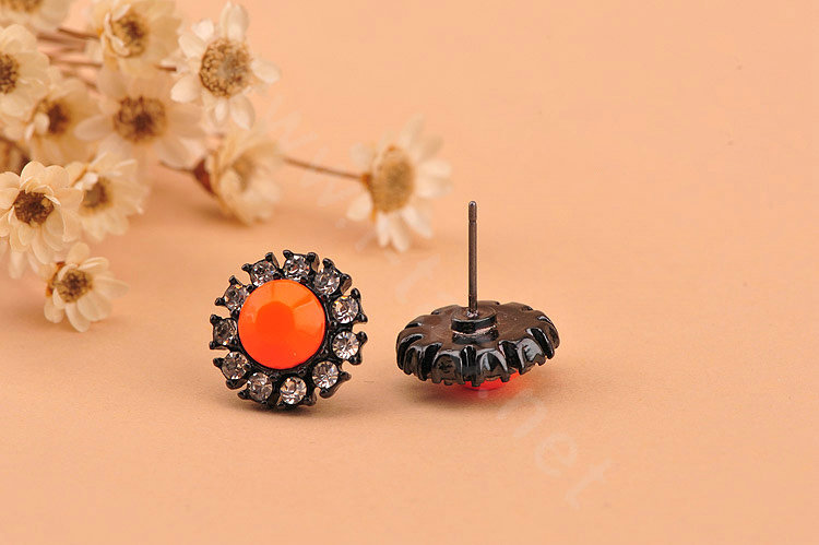 Luxury fashion women flower crystal diamond gems earrings - Orange