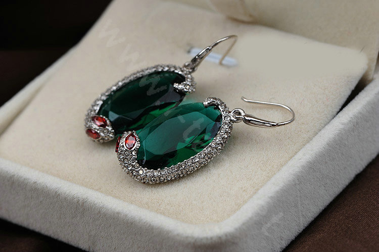 Luxury fashion women serpentine crystal diamond gems earrings - Green