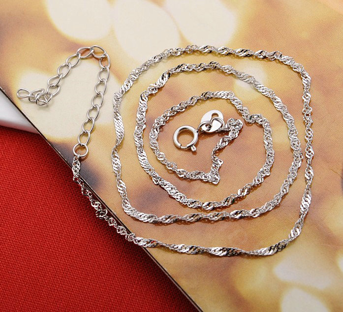 Fashion jewelry 925 sterling silver pendant necklace wave chain 18 inch 45cm
