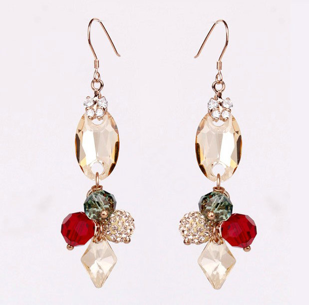 Luxury crystal bead diamond 925 sterling silver elegant dangle earrings - Champagne