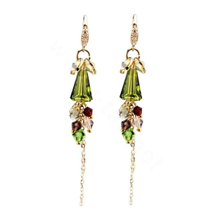 Luxury crystal bead diamond 925 sterling silver long tassel dangle earrings - Green