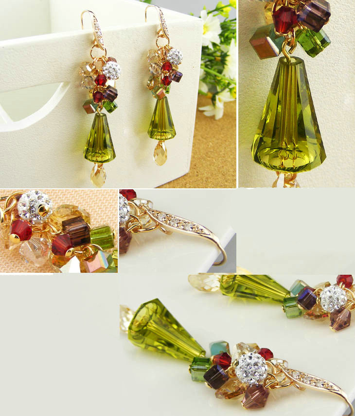 Luxury crystal diamond 925 sterling silver chandelier tassel dangle earrings - Green