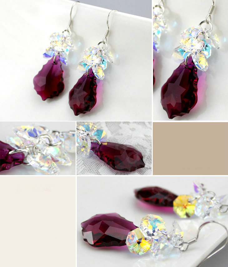 Luxury crystal diamond 925 sterling silver raindrop dangle earrings 48mm - Purple