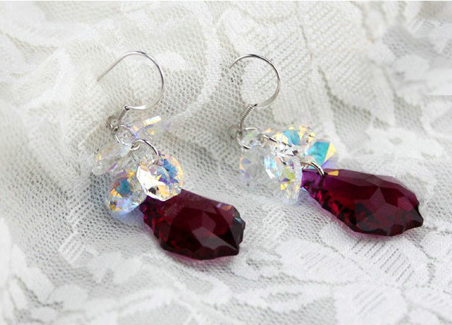 Luxury crystal diamond 925 sterling silver raindrop dangle earrings 48mm - Purple