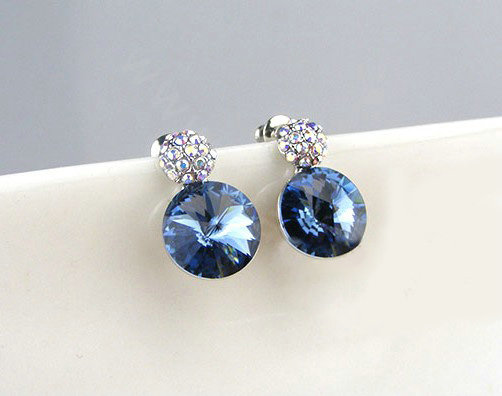 Luxury crystal diamond 925 sterling silver stud earrings 10mm - Blue