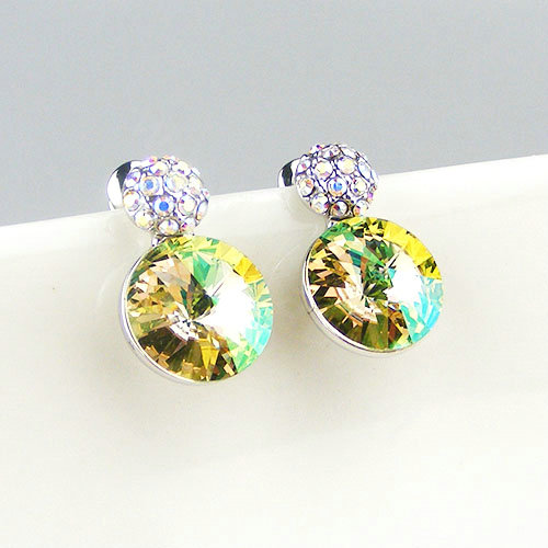 Luxury crystal diamond 925 sterling silver stud earrings 10mm - Green