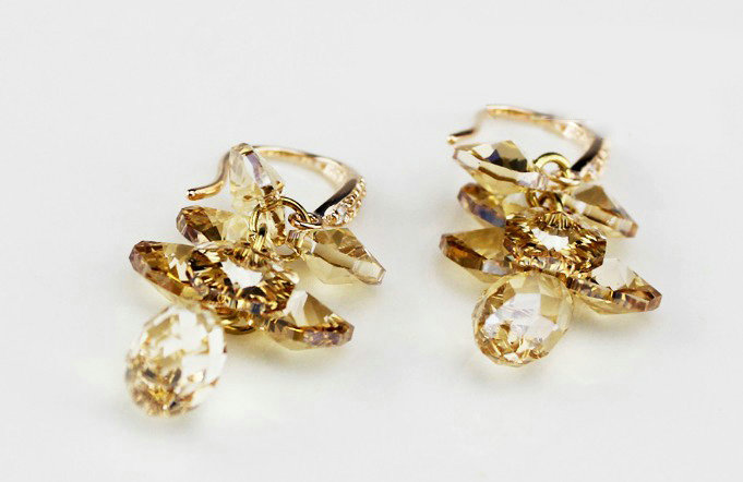 Luxury crystal diamond raindrop 925 sterling silver dangle earrings 4cm - Champagne