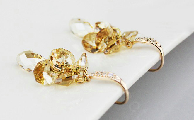 Luxury crystal diamond raindrop 925 sterling silver dangle earrings 4cm - Champagne
