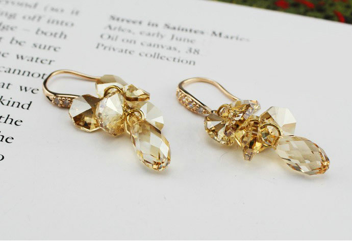 Luxury crystal diamond raindrop 925 sterling silver dangle earrings 4cm - Champagne