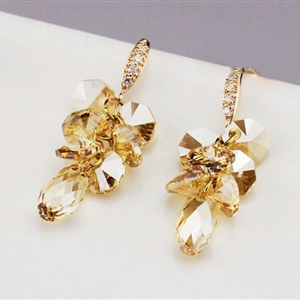 Luxury crystal diamond raindrop 925 sterling silver dangle earrings 4cm - Champagne