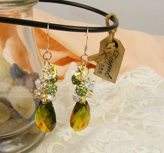 Luxury crystal diamond raindrop 925 sterling silver dangle earrings - Green