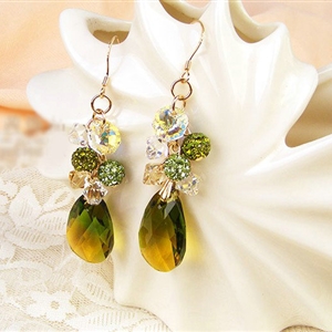 Luxury crystal diamond raindrop 925 sterling silver dangle earrings - Green