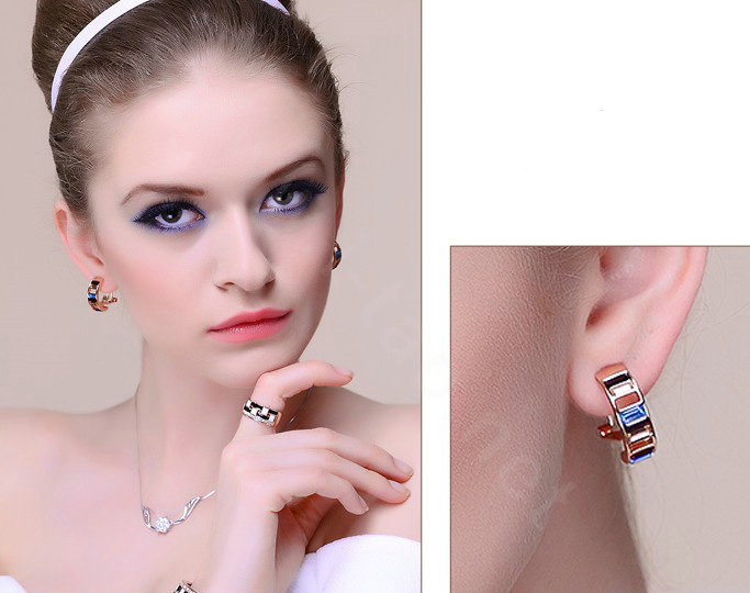 Luxury crystal exaggerating stud earrings ear clip 18k rose gold plated