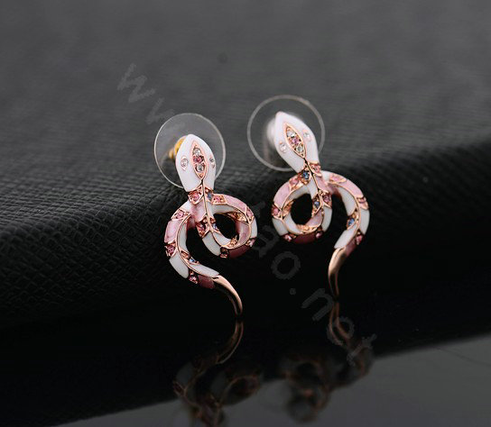 Luxury fashion crystal diamond exaggerating snake stud earrings 18k rose plated - Pink