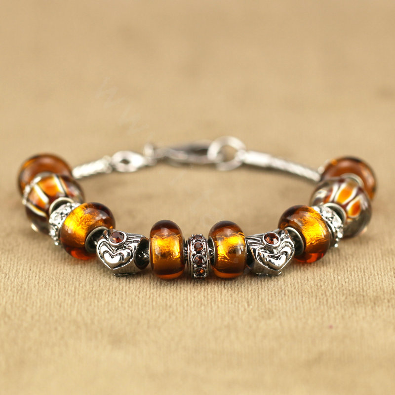 Luxury fashion diamond glass beads women bangle bracelet 18K white gold GP - Gold