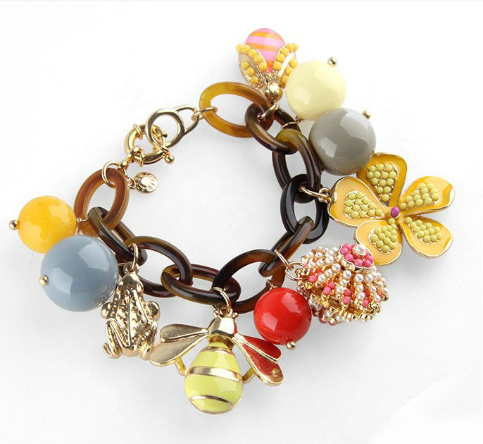 Luxury fashion small bee flowers multi-pendant women gems bangle bracelet - Yellow