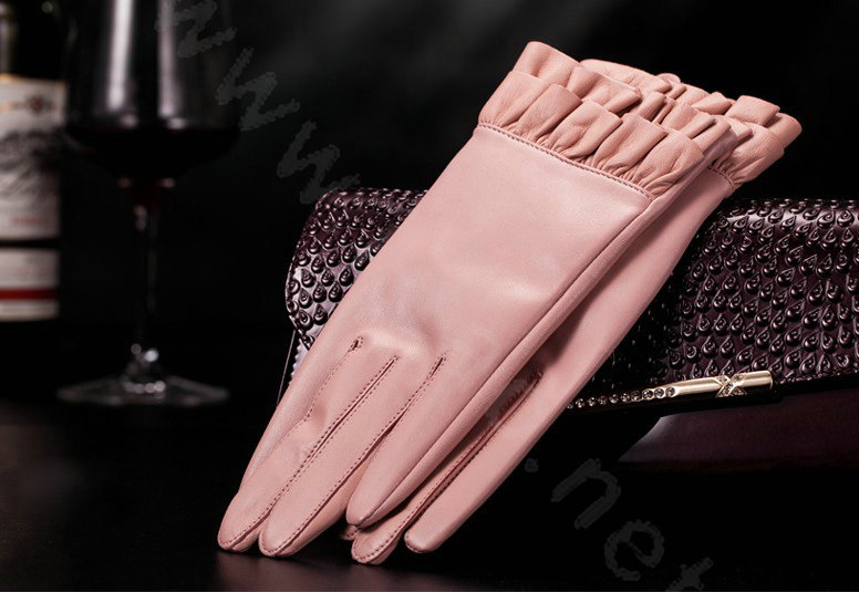 Allfond women winter waterproof cold-proof warm folds genuine goatskin leather gloves M - Pink