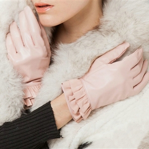 Allfond women winter waterproof cold-proof warm folds genuine goatskin leather gloves M - Pink