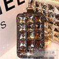 Luxury Crystal Auto Key Bag Pocket Genuine Leather Car Key Case Key Chain - Champagne