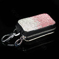 Luxury Crystal Auto Key Bag Pocket Genuine Leather Car Key Case Key Chain - Pink