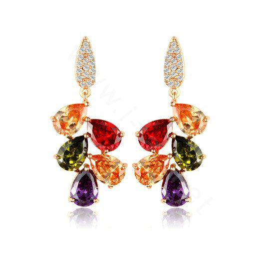Fashion 18K Rose Gold Plated Drop Earrings Mona Lisa for Women Multicolor Crystal CZ Stones
