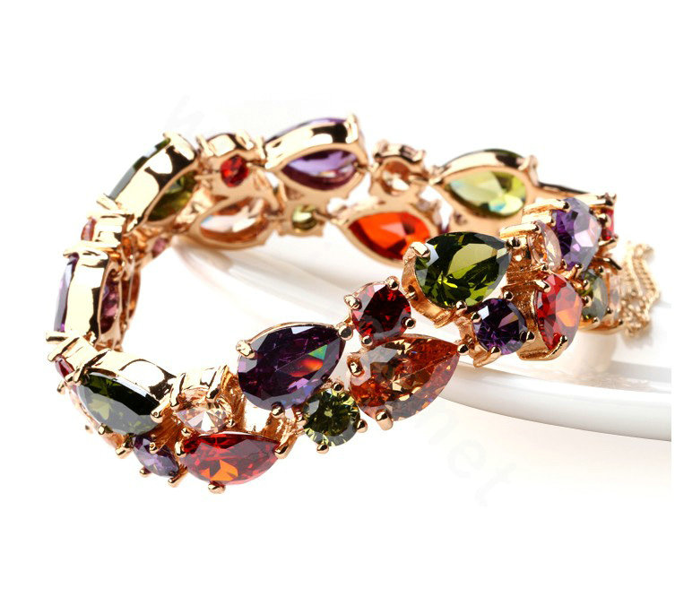 Fashion 18K Rose Gold Plated Mona Lisa Zircon Bracelet for Women Multicolor CZ Stones Jewelry
