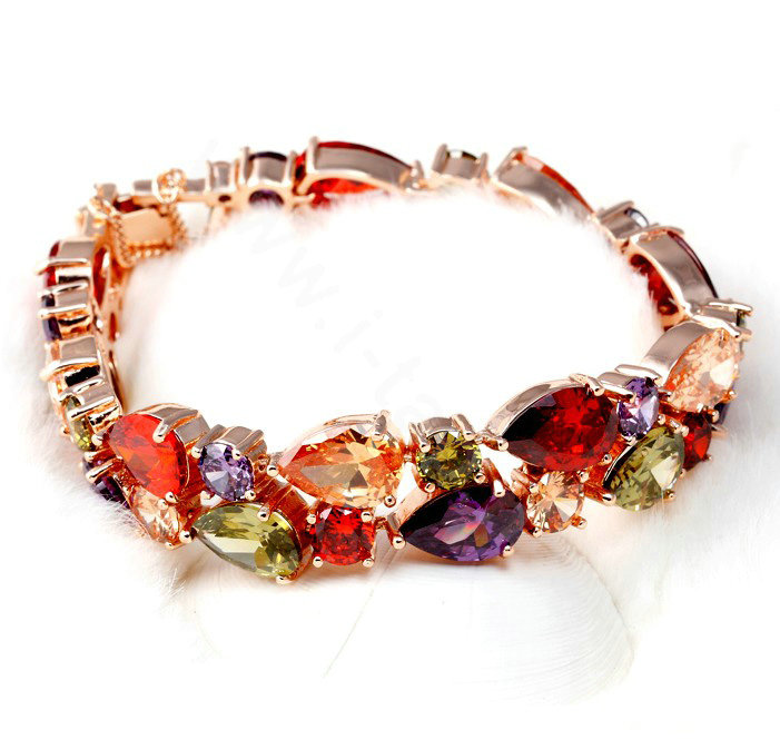 Fashion 18K Rose Gold Plated Mona Lisa Zircon Bracelet for Women Multicolor CZ Stones Jewelry