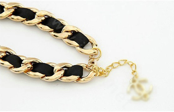 Fashion Weave Leather Rope Gold Plated Choker Bib Statement Necklace Women Jewelry