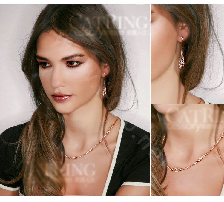 Luxury 18k Rose Gold Chain Necklace Champagne Wire Zircon Crystal Necklace Female Fashion Jewelry