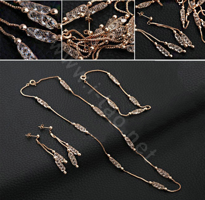 Luxury 18k Rose Gold Chain Necklace Champagne Wire Zircon Crystal Necklace Female Fashion Jewelry