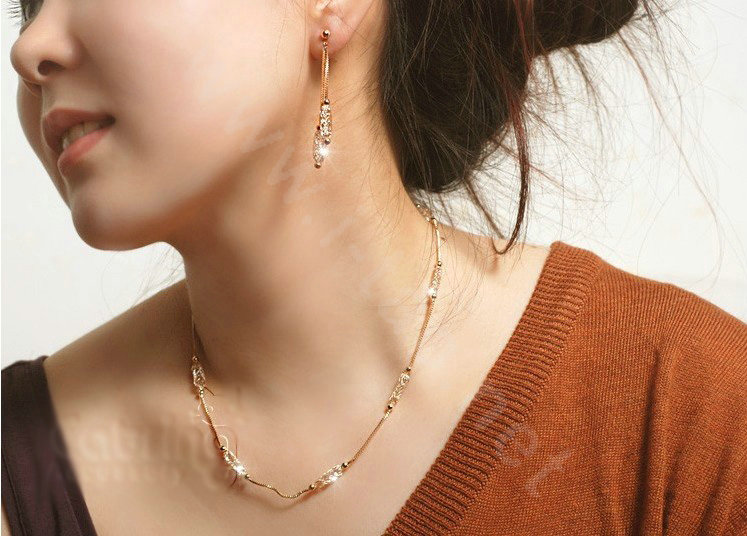 Luxury 18k Rose Gold Plated Drop Earrings Champagne Wire Zircon Crystal Female Fashion Jewelry