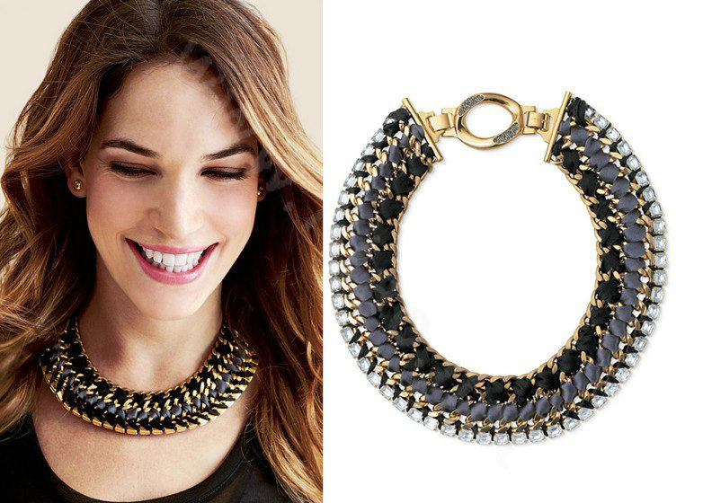Luxury Crystal Alloy handwoven Pendant Choker Bib Statement Necklace Women Jewelry - Black