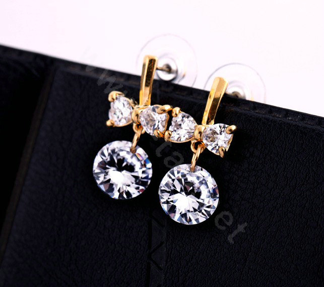 Luxury Crystal Bowknot 14K Gold Stud Earrings Women Fashion Jewelry