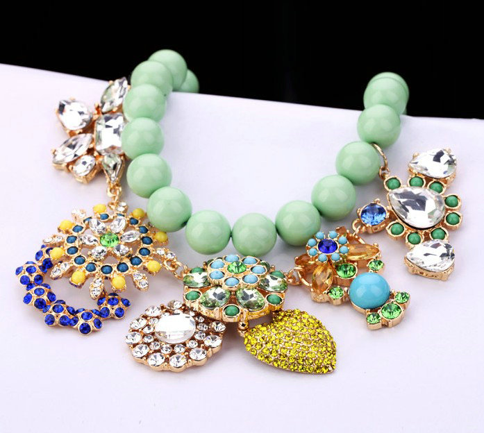 Luxury Crystal Gemstone Flower Pendant Choker Bib Statement Necklace Women Jewelry - Multicolor